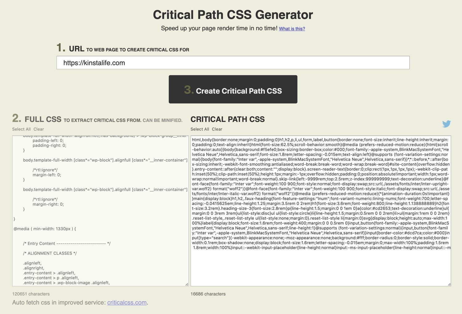 Generera kritisk CSS.