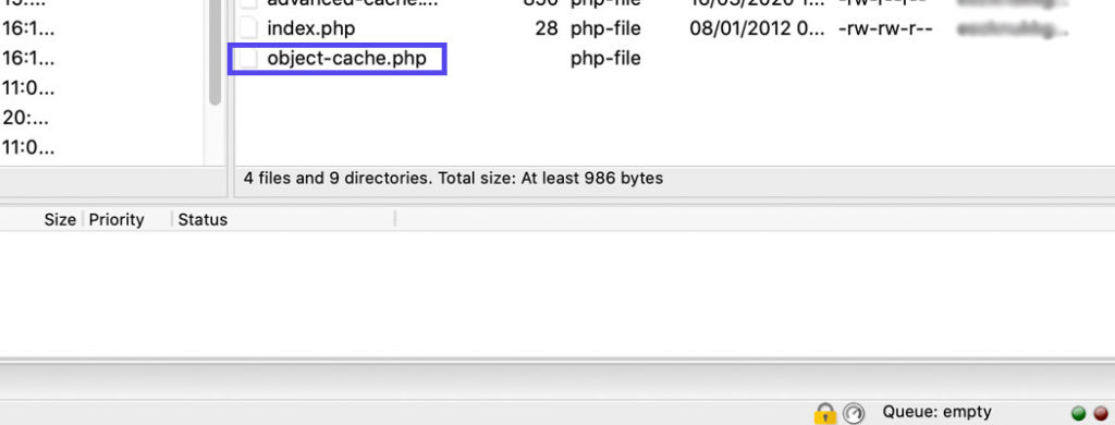 The object-cache.php file in an example site.