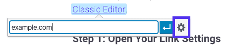 Adgang til yderligere indstilling af et link i Classic Editor
