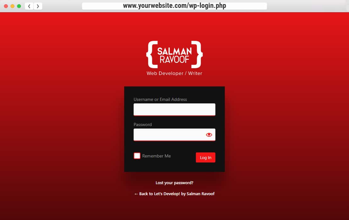 The final customized WordPress Login Screen