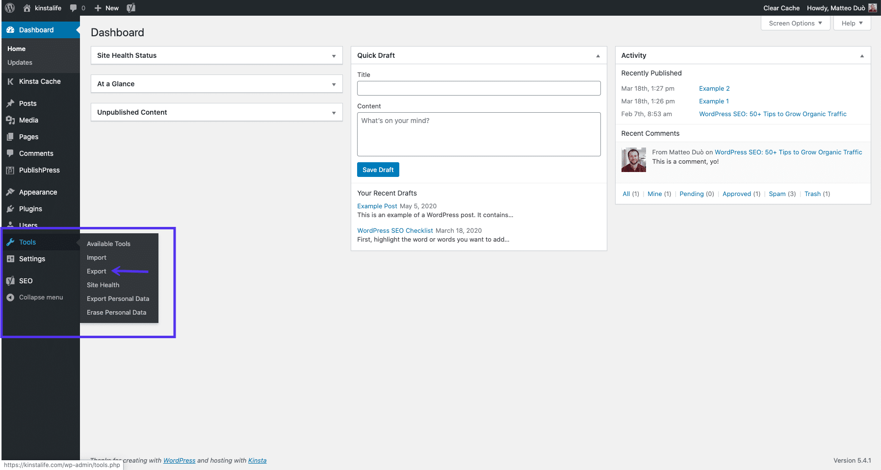 WordPress export tool