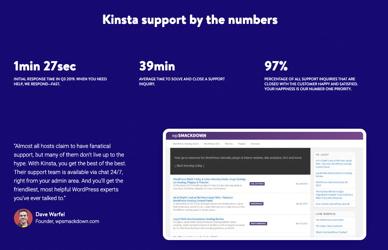 Ecommerce hosting: Kinsta support