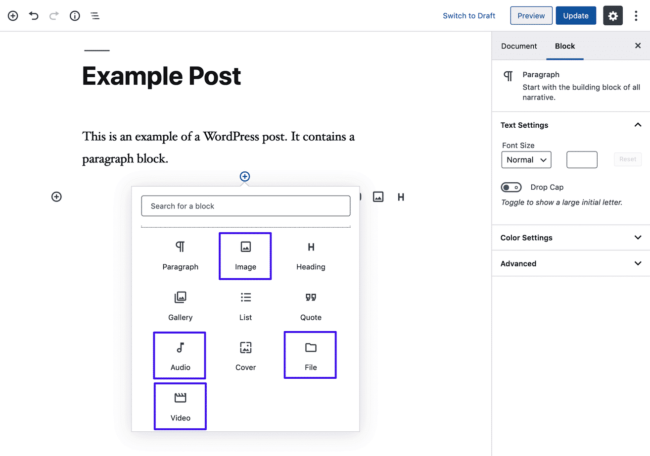 WordPress media blocks