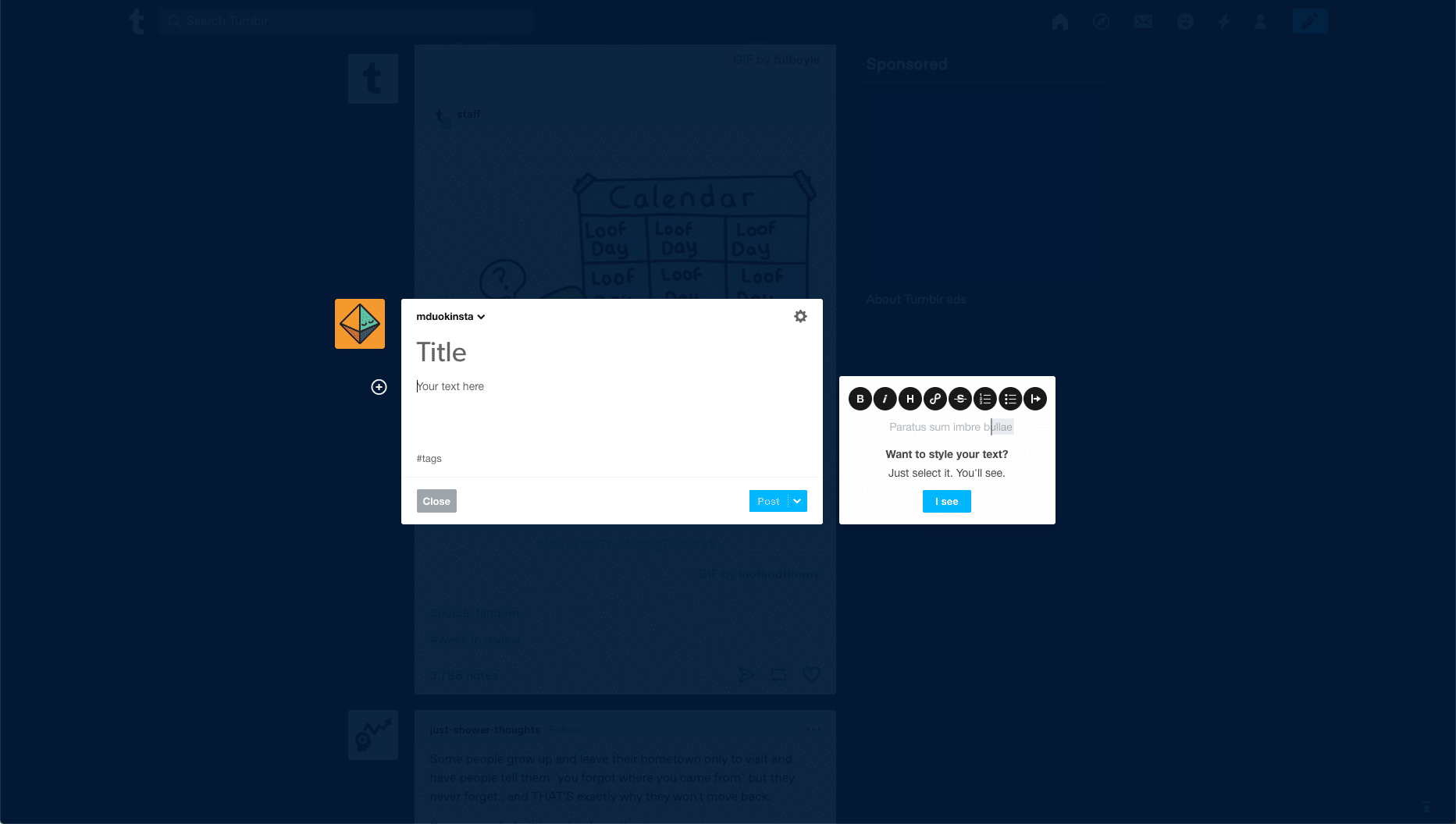 Tumblr interface