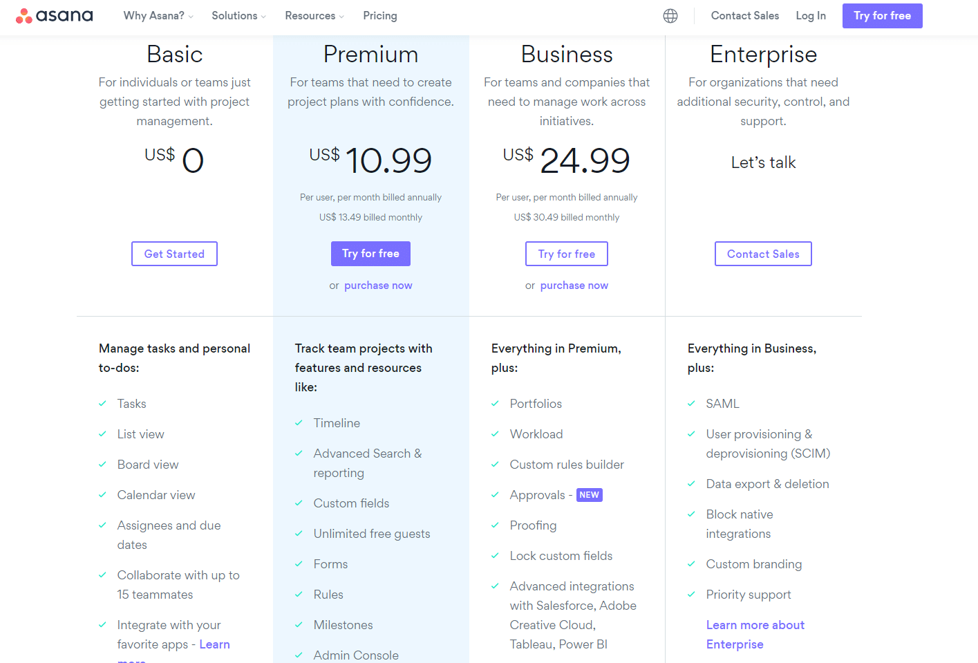 asana pricing