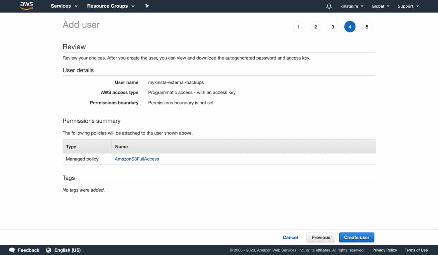 Review the settings for your IAM user IAMユーザー情報を確認