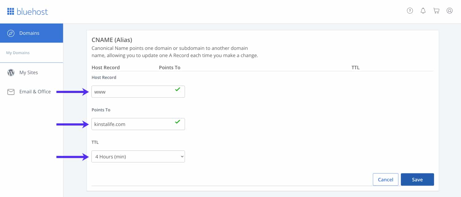 Finalize your Bluehost CNAME record.