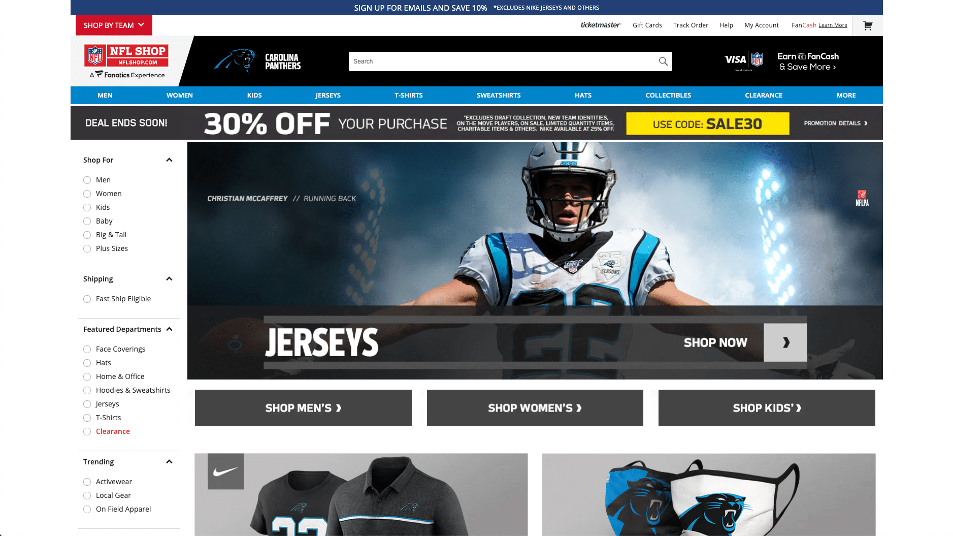 Carolina Panthers, the official NFL shop store