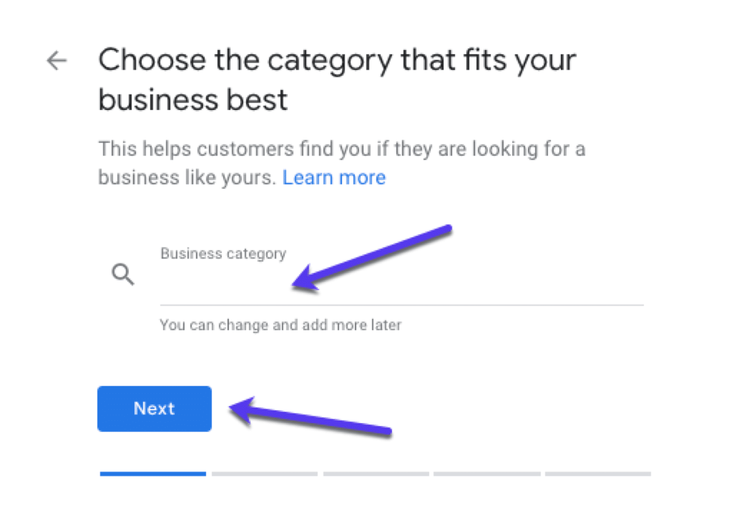 Choosing a business category on GMB