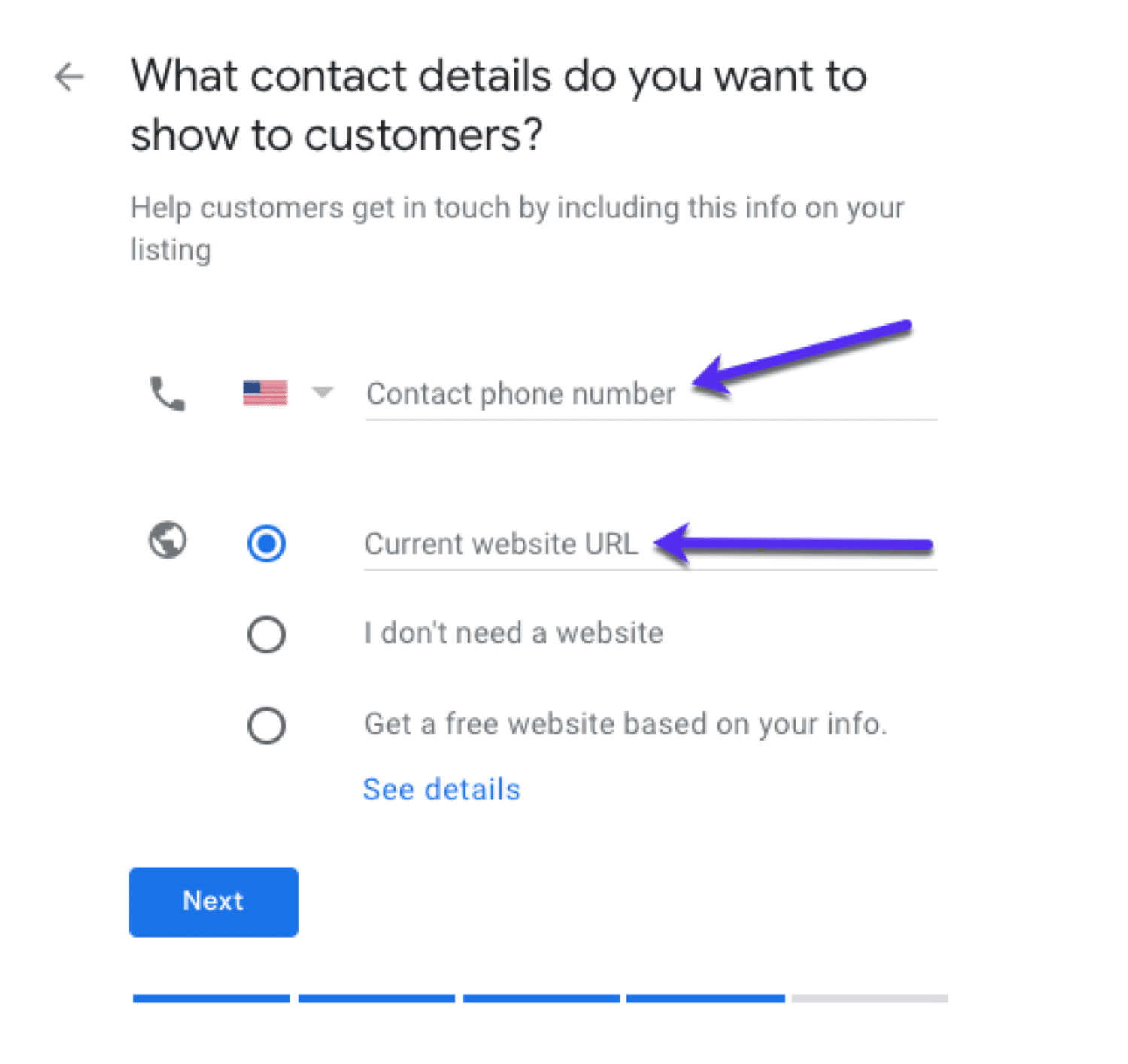 Adding contact details to your GMB listing