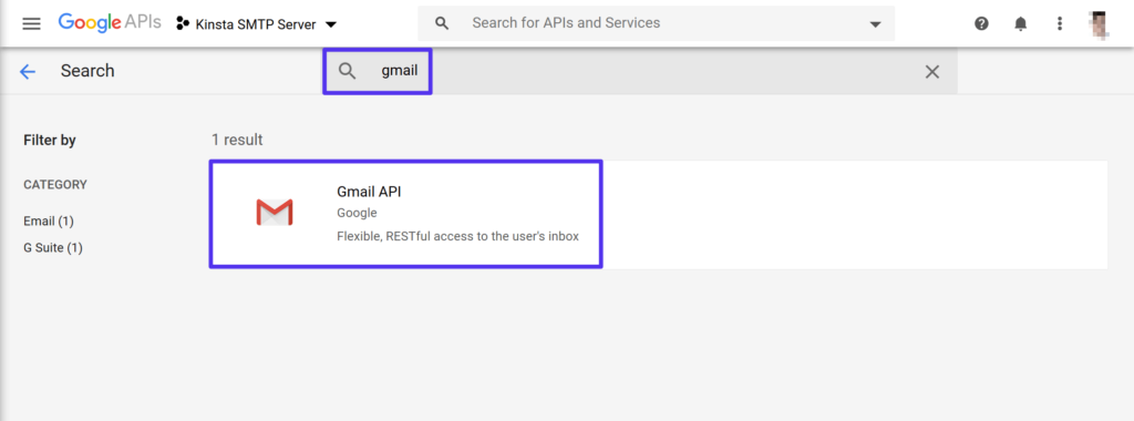 Buscar la API de Gmail