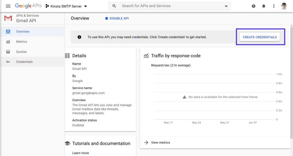 Creare le credenziali per l'API Gmail