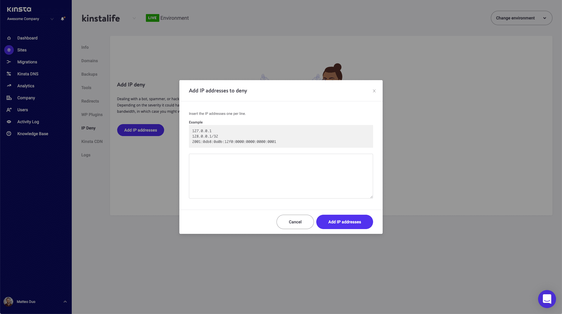 hoe IP-adressen te blokkeren met MyKinsta