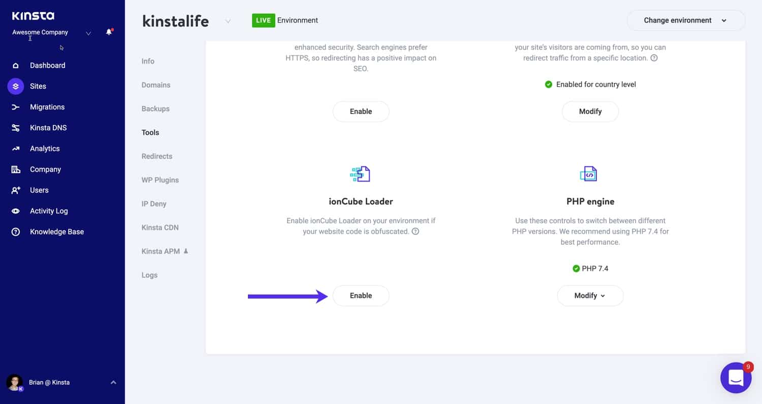 Enable ionCube Loader in MyKinsta.