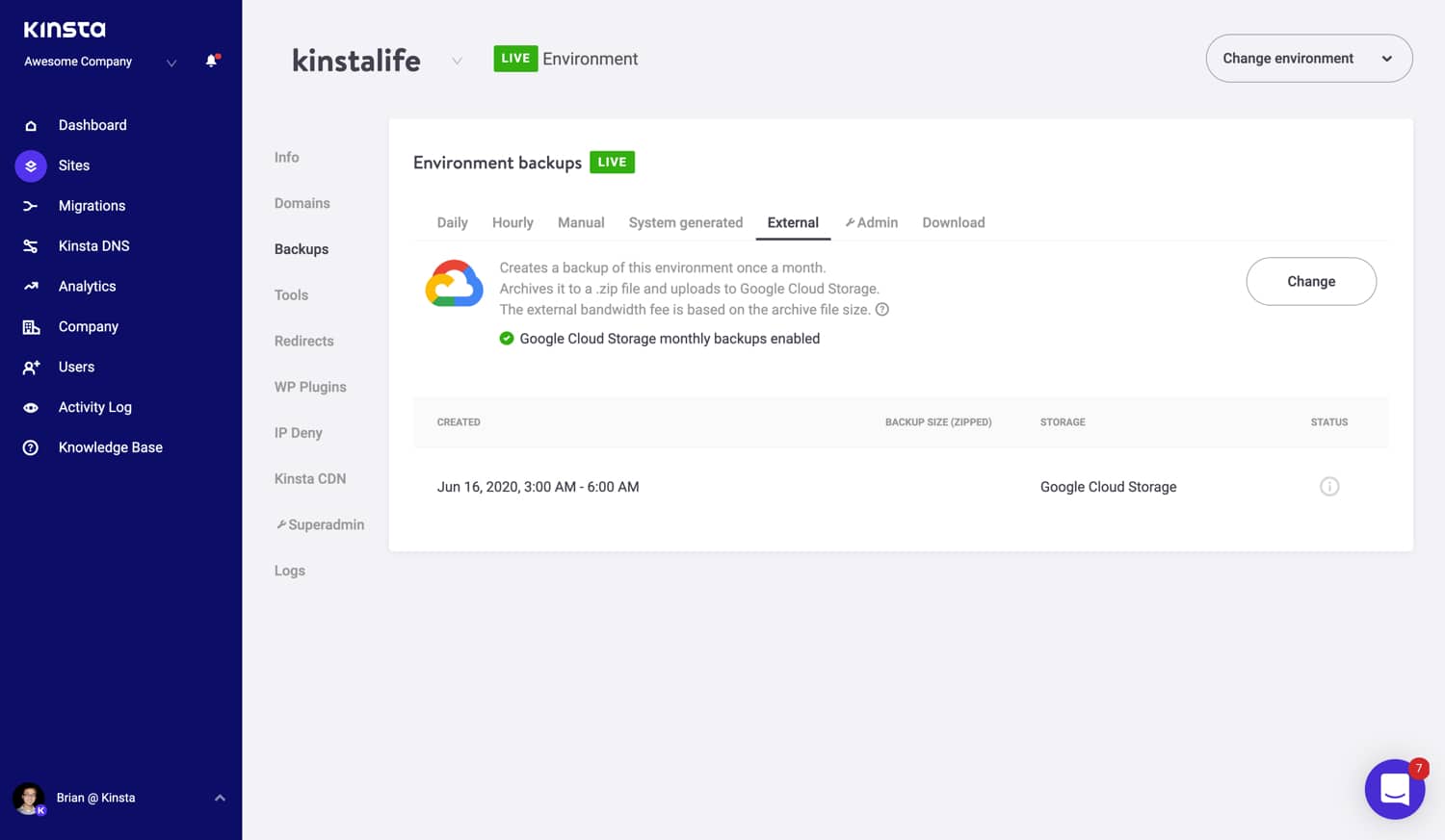 Google Cloud Storage外部バックアップアドオン