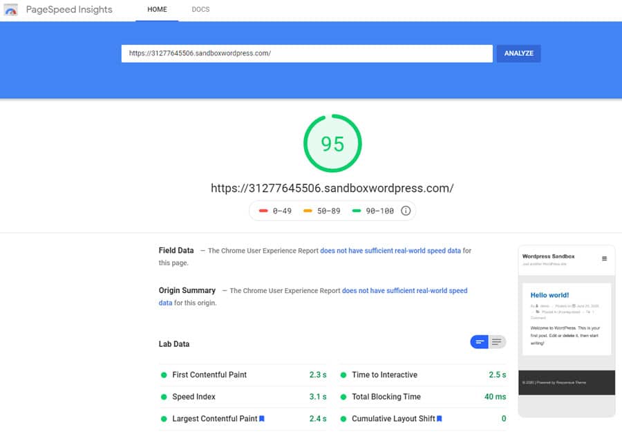PageSpeed insights