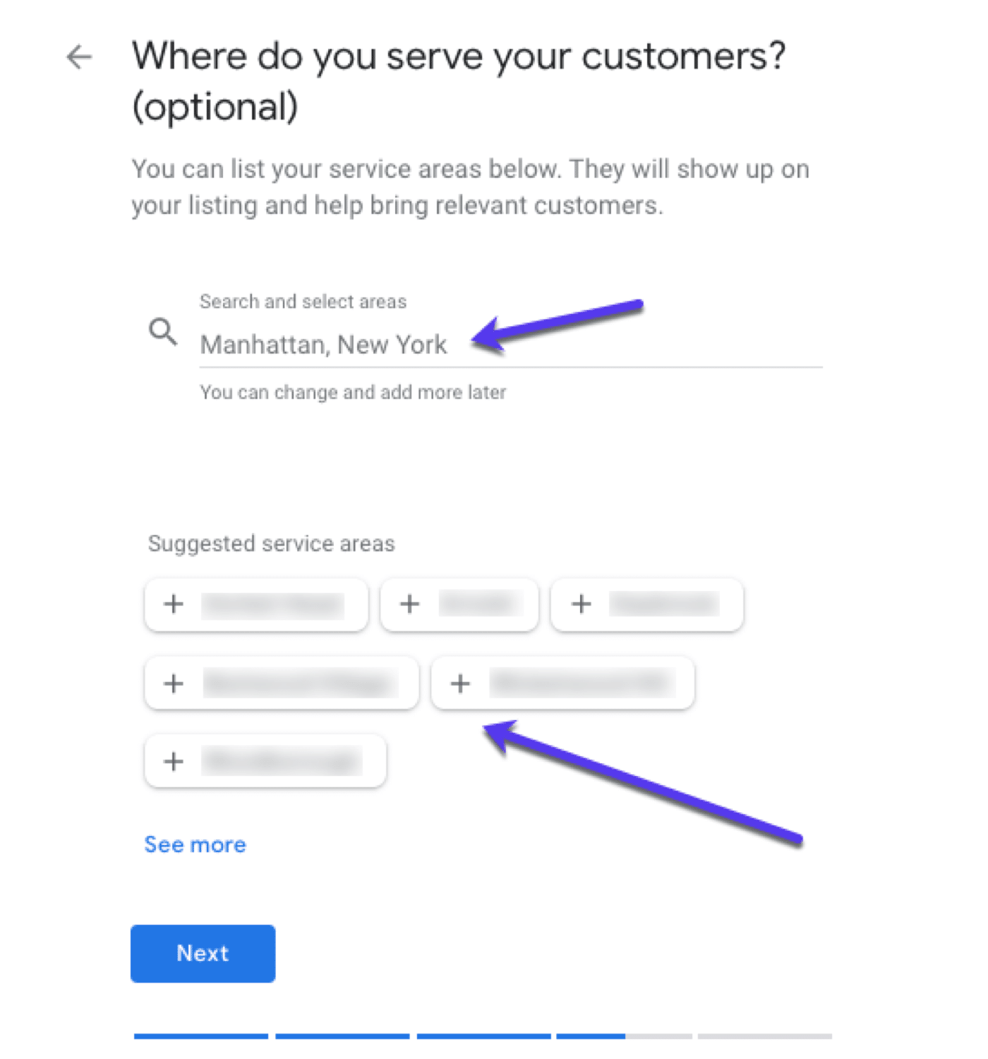 Choosing the address for a business with a service area