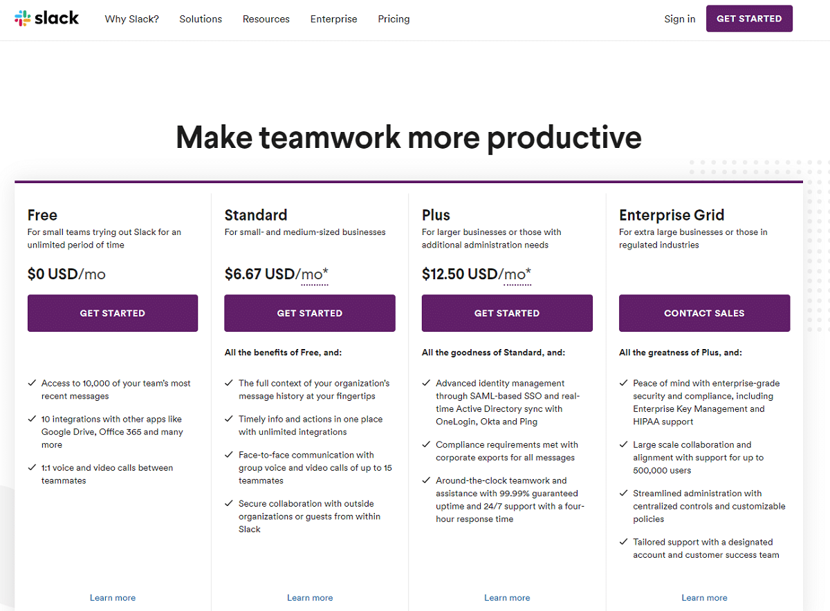 slack plans