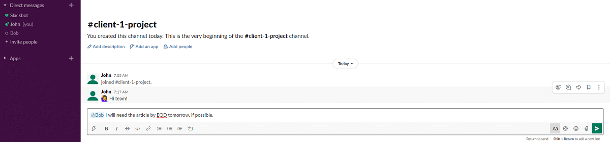 slack pinned messages