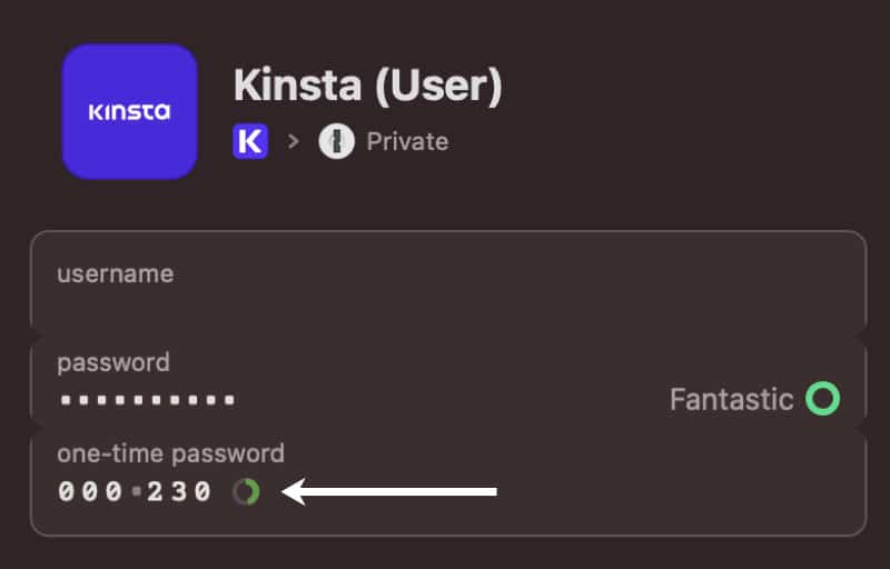 Una contraseña de un solo uso en 1Password.