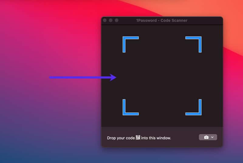 Drag your QR code screenshot into the 1Password’s code scanner.