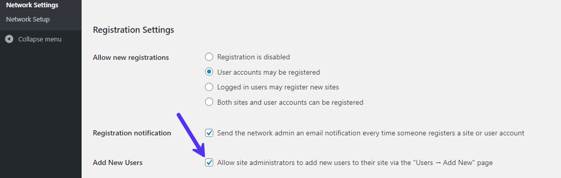 Allowing site administrators to add new users to their site