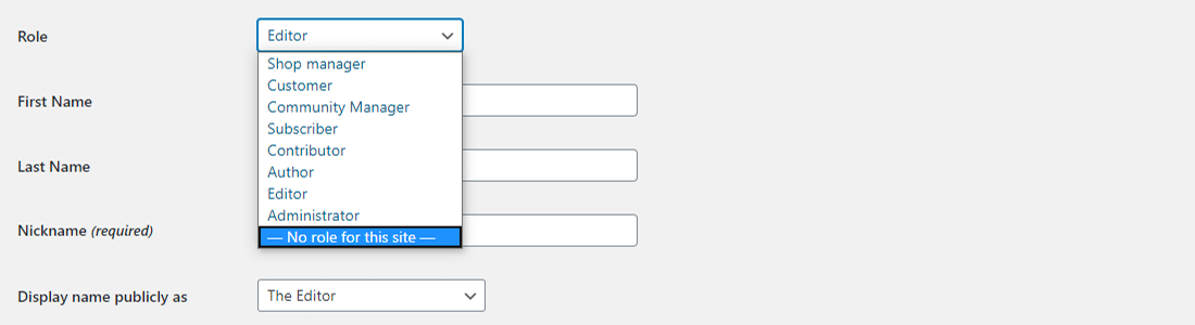 Strip the user of any role in User Role Editor