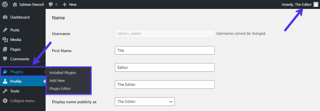 Editors can manage plugins after adding capabilities to their role