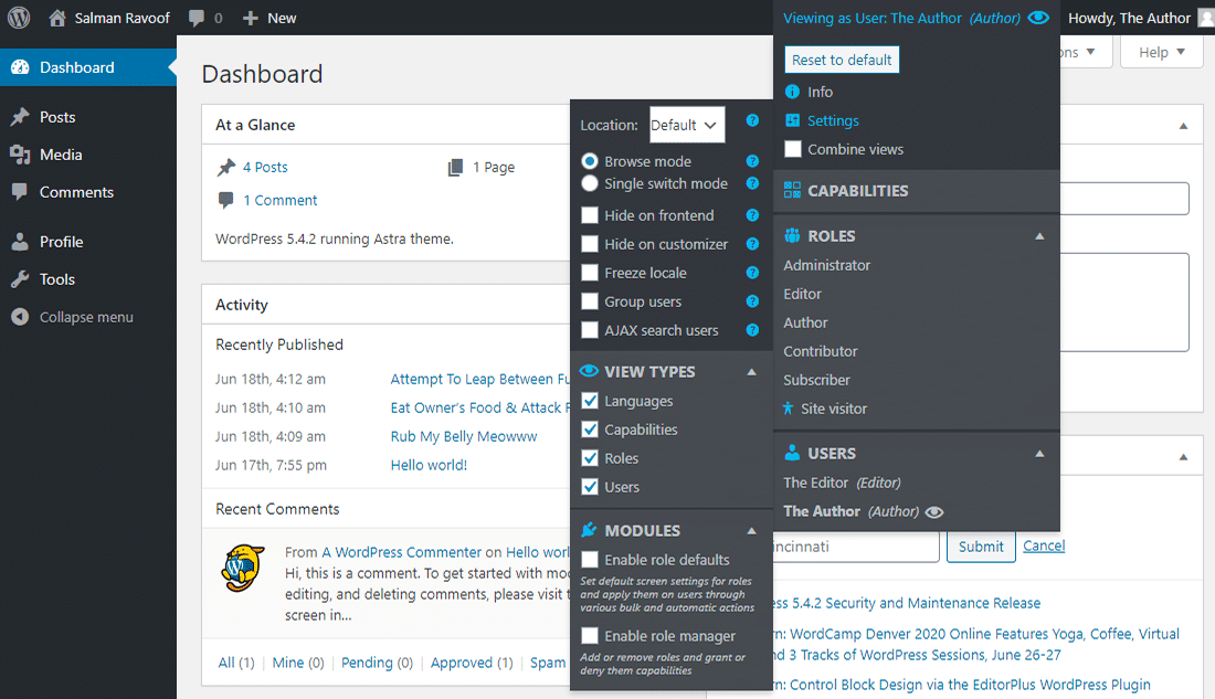 View Admin As settings and optional modules