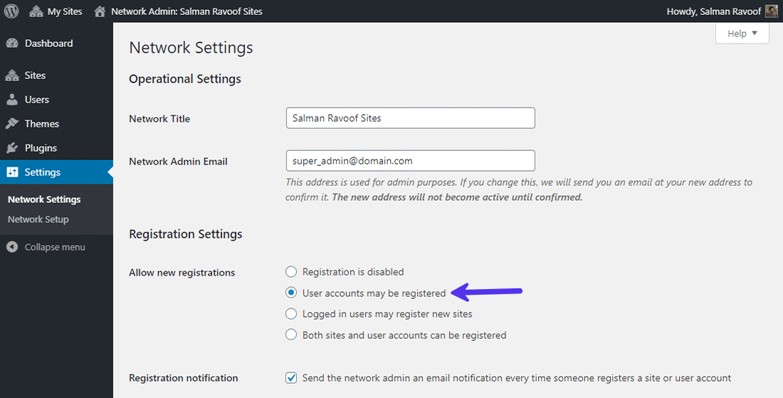 Allowing users to register an account on your network