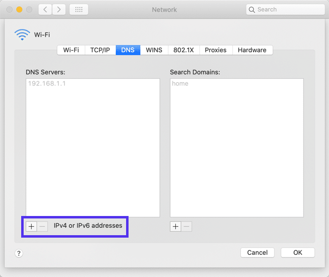 Adding a new DNS-address in macOS
