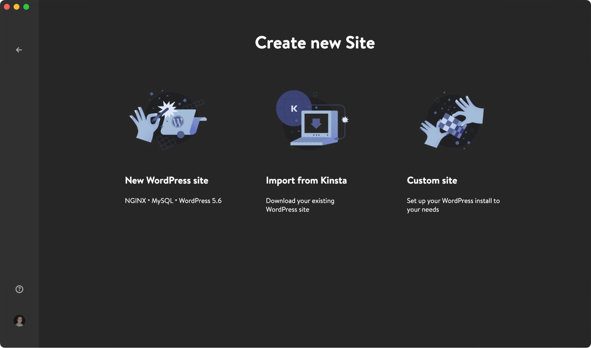 DevKinsta tiene tres métodos para crear sitios locales de WordPress.