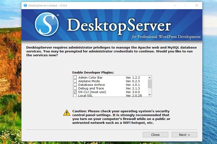 Skærmbilledet til DesktopServer-udvikler-plugins
