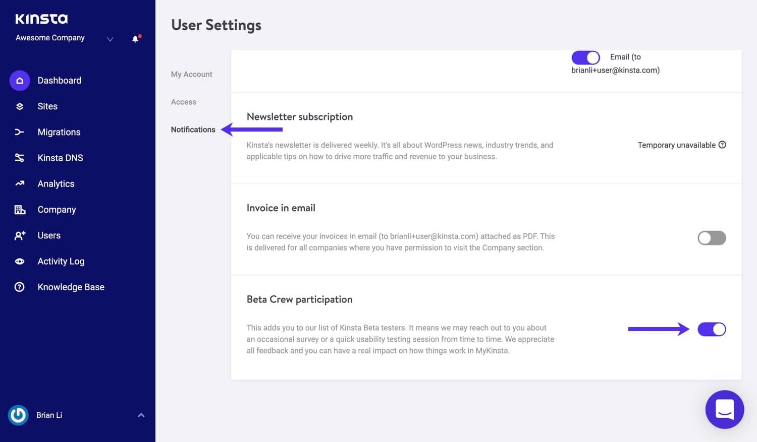 Join the Kinsta Beta Crew program.