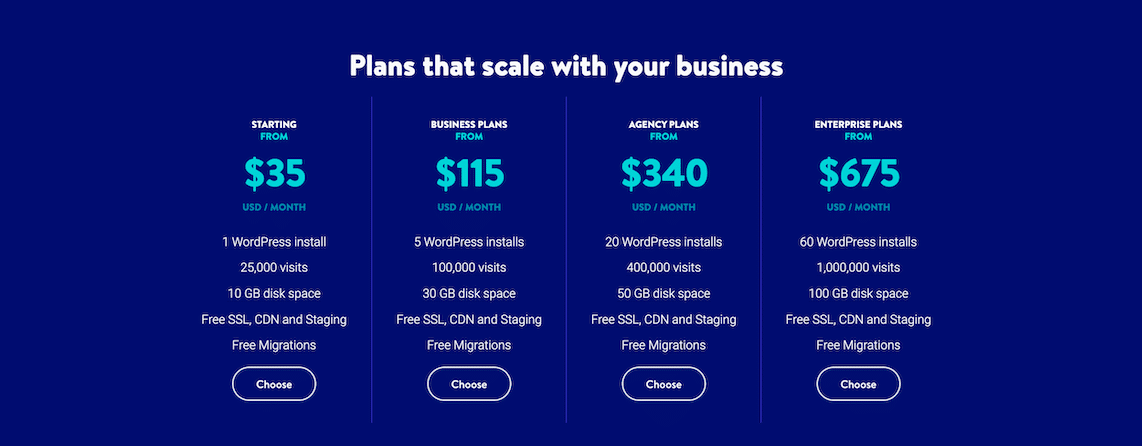 Kinsta offre une variété de plans pour répondre à vos besoins