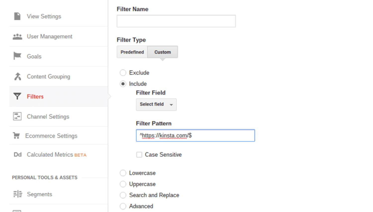 Adding a custom filter in Google Analytics