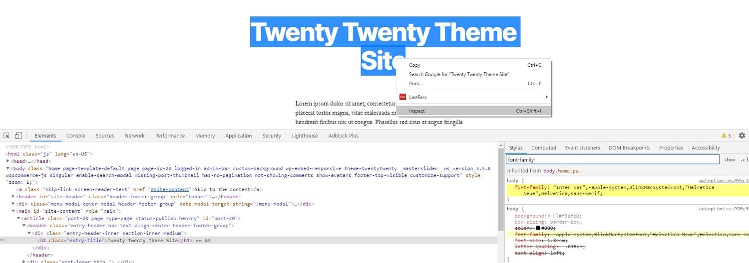 font family inspect chrome dev tools