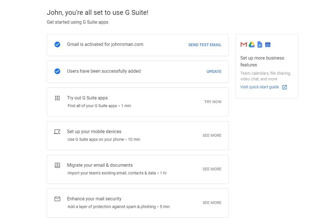 Zakelijke e-mail van Google Workspace voltooid