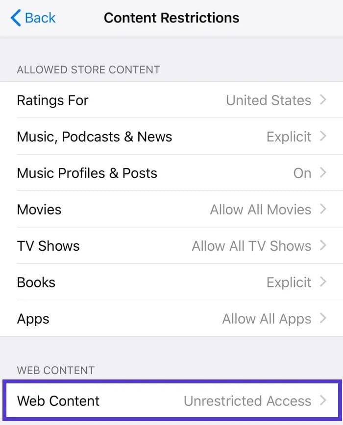 Innehållsbegränsningar på iOS