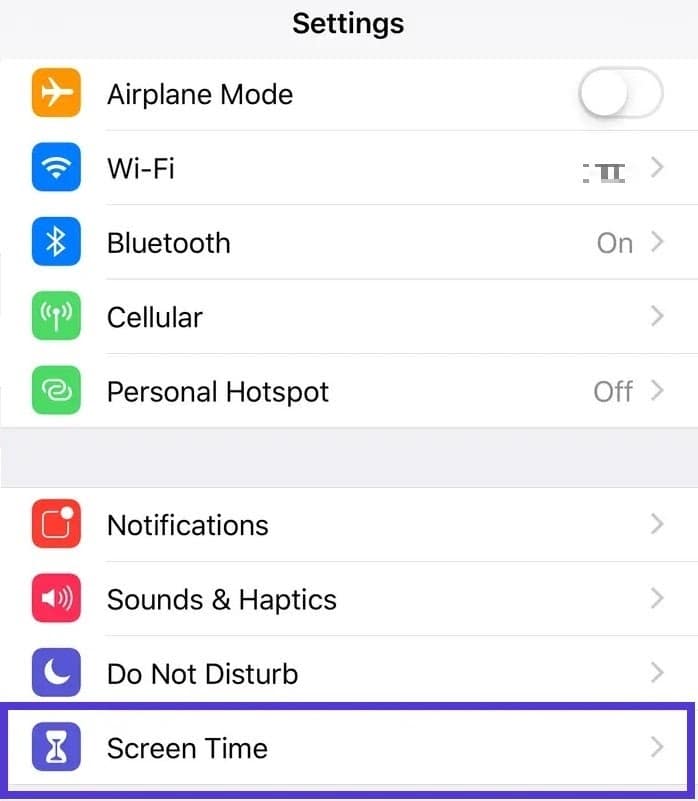 iphone settings screen time