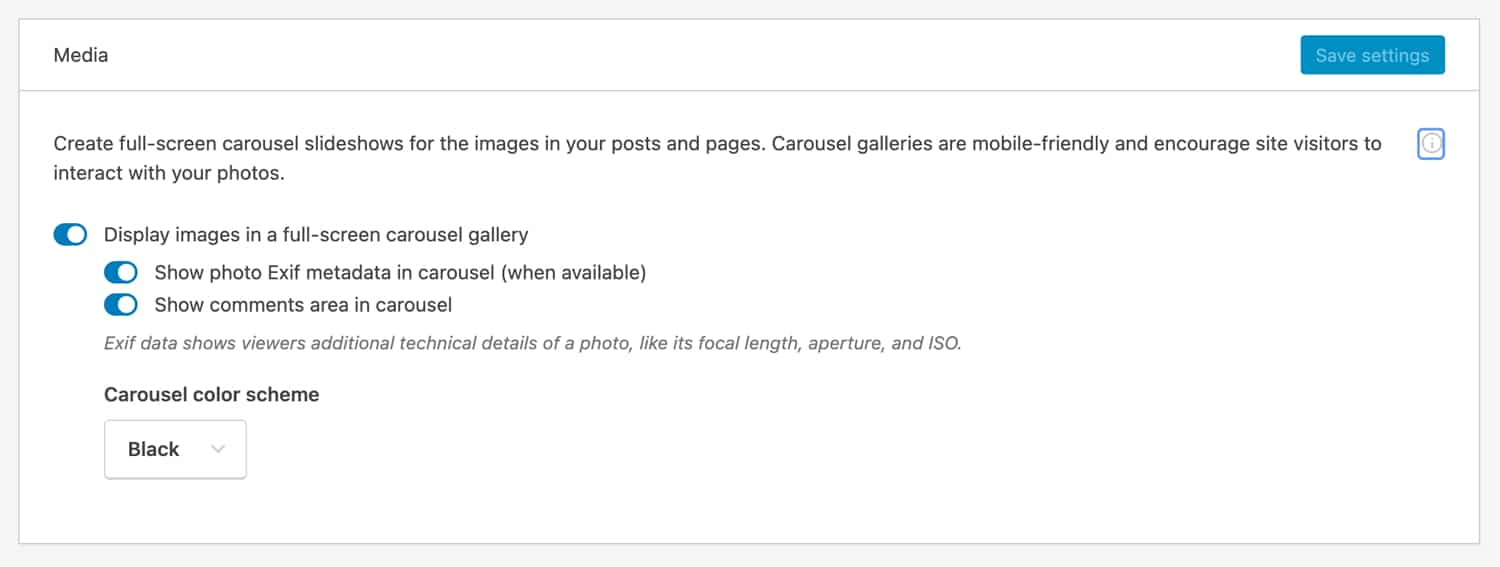 Enable Jetpack’s full-screen carousel for image galleries.