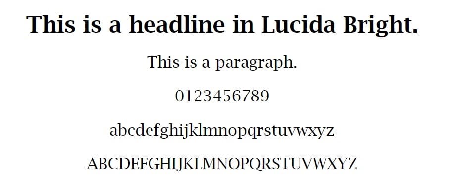 Eksempel på Lucida Bright font