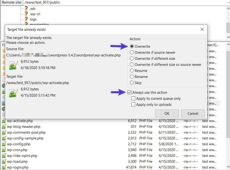 Reinstalar o WordPress sobregravando os arquivos existentes