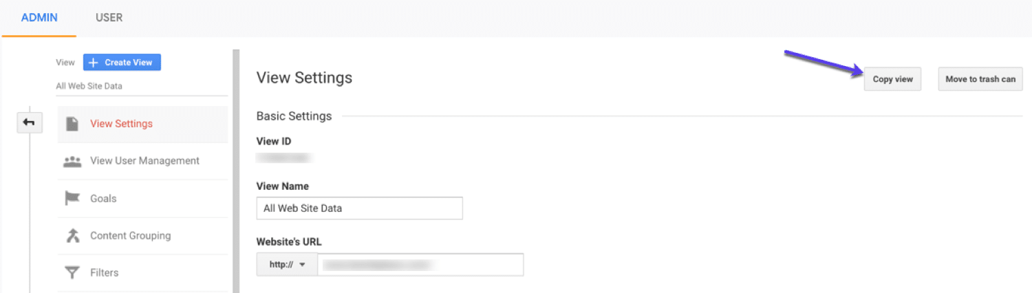 Copying and naming your new view in GA