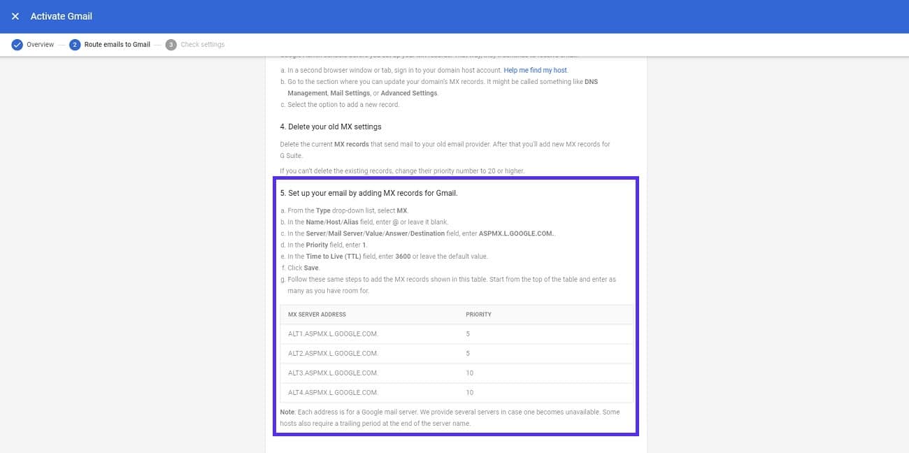 Setting up Google Workspace MX Records
