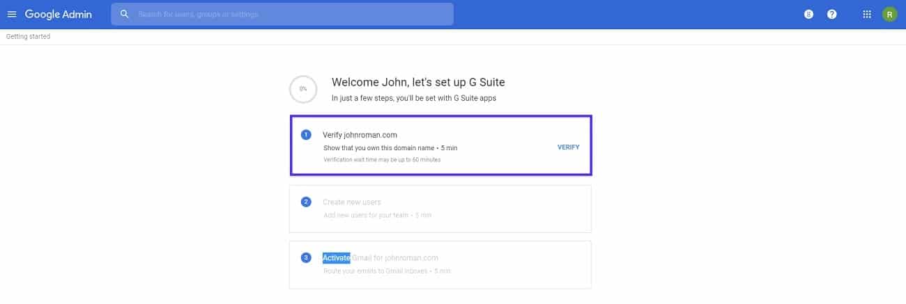 Verifying a domain in Google Workspace