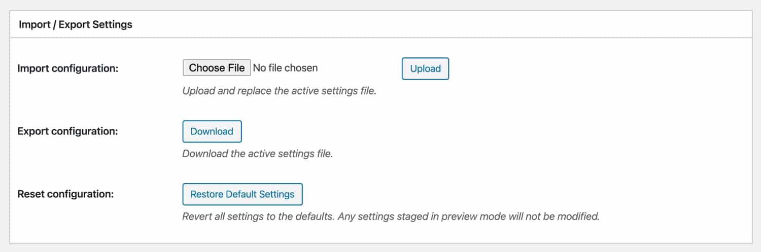 Import and export W3TC settings.