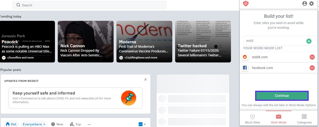 work mode blocked sites