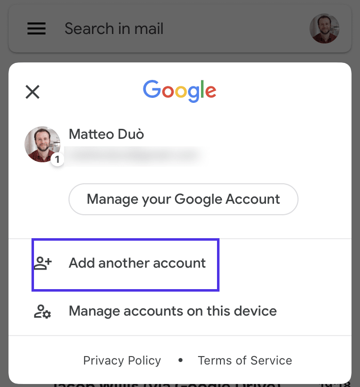 Adding a new account in Gmail (iOS)