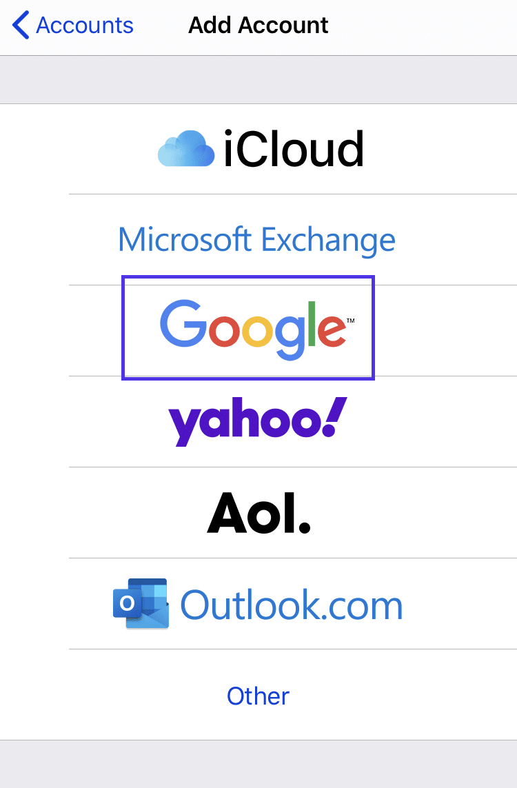 Adding a new Google account in iOS